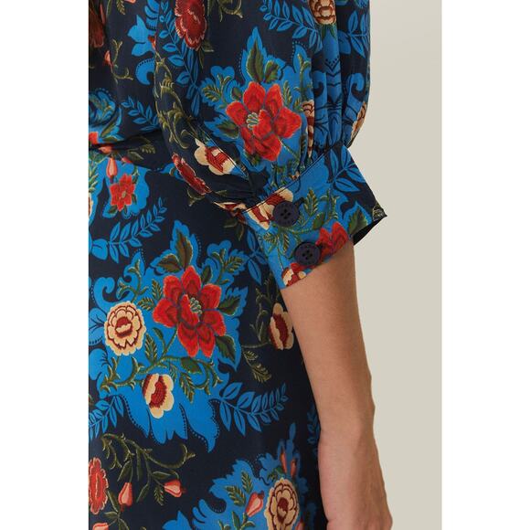 $298 NWT FARM RIO Blue & Red Arabesque Floral Midi Dress –  Medium - Picture 9 of 13
